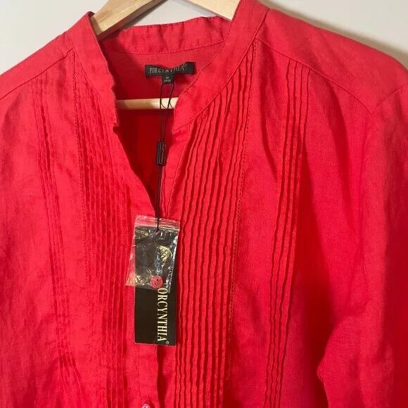 For Cynthia | Red Button-Up Linen Shirt size M - Picture 3 of 6